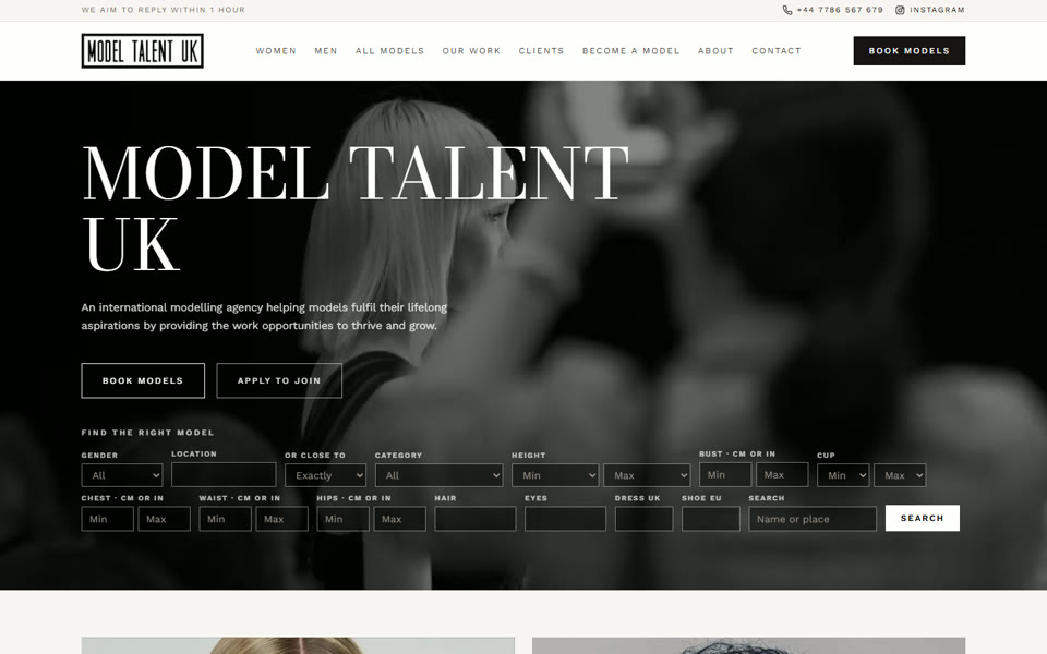 Model Talent UK website